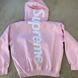 Supreme Satin Appliqué Hoodie Sweatshirt Light Pink Size Medium